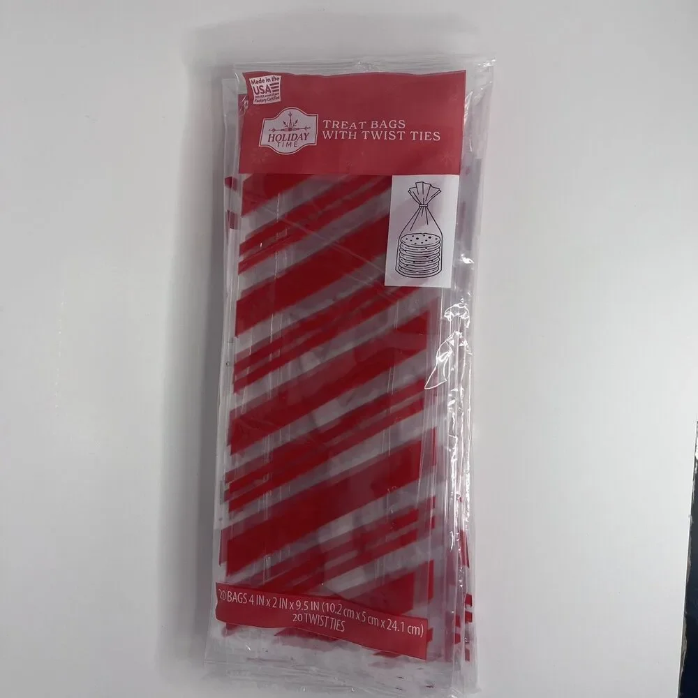 Treat Bags 20 Pack Red Diagonal Stripe Twist Ties LOT OF 5